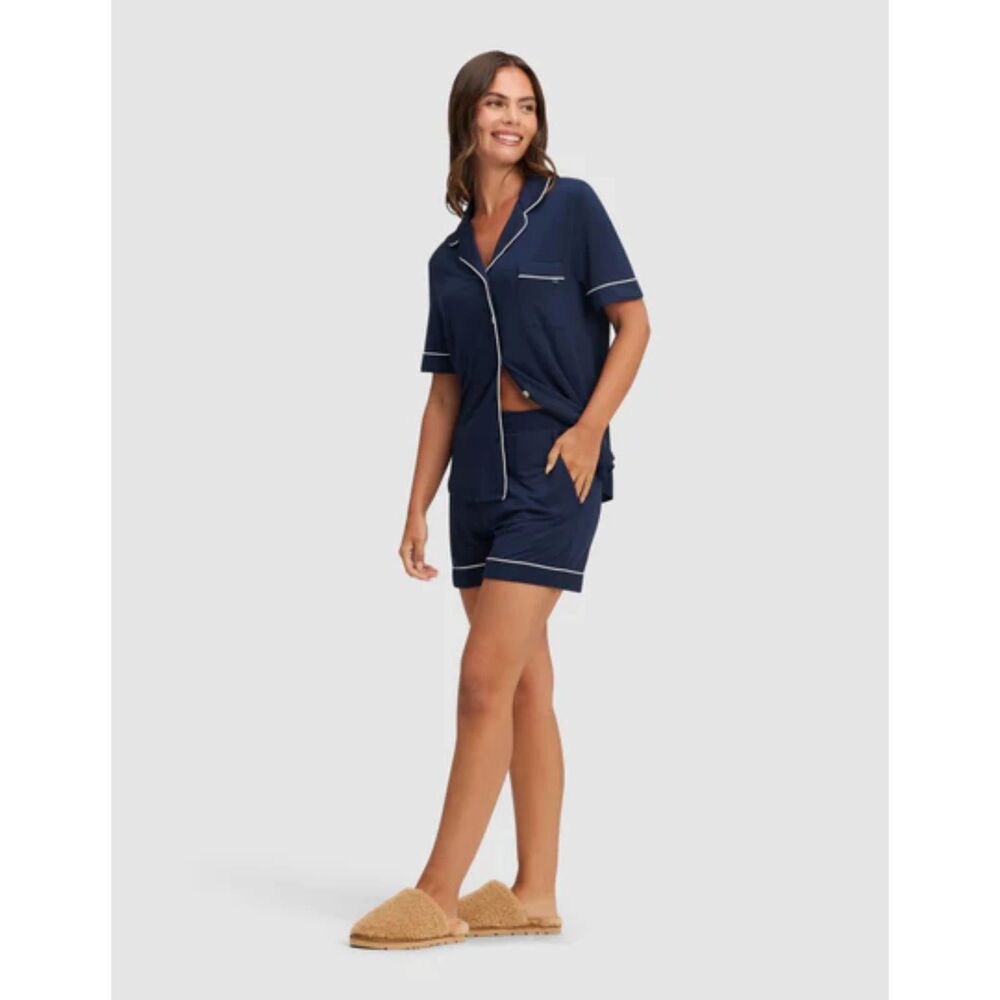Cozy Earth Bamboo Stretch Knit Short Sleeve Pajama Set - Navy/White XL - Picture 2 of 13